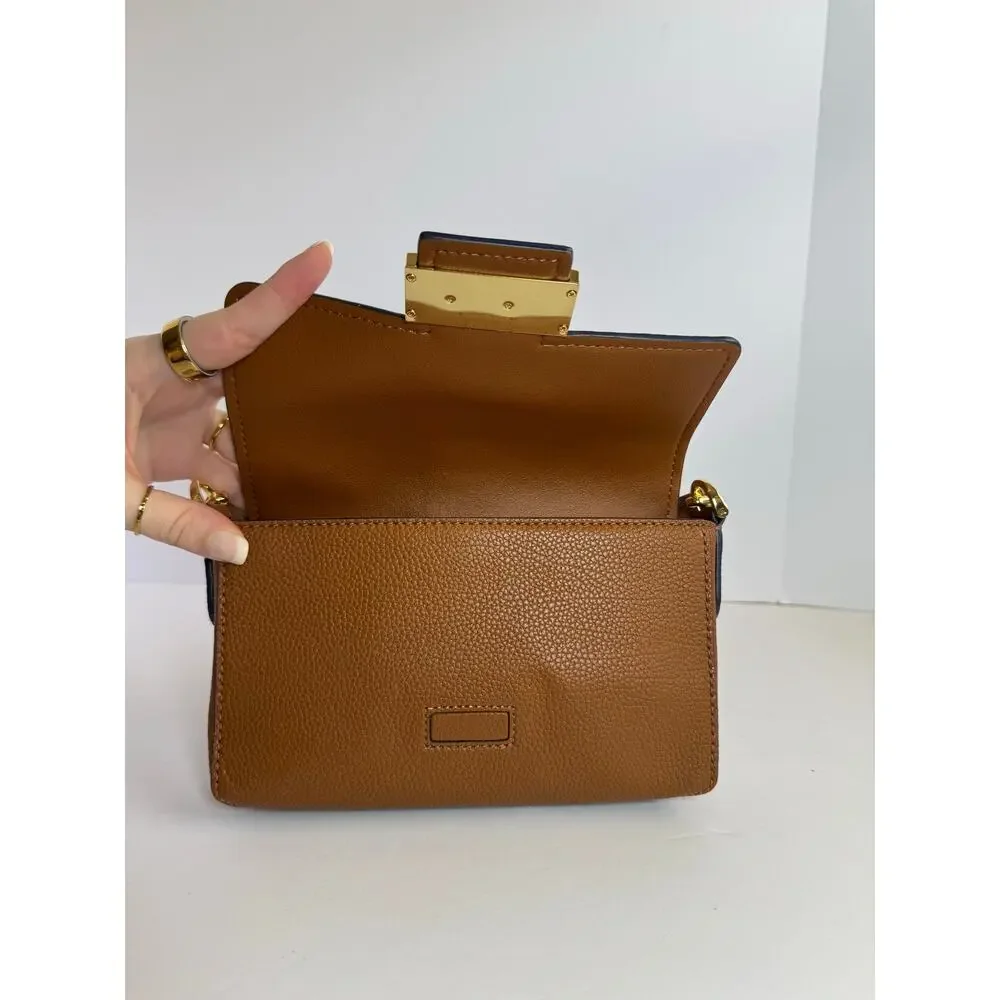 Lauren Ralph Lauren Spencer Leather Shoulder Bag Brown Gold LRL SAMPLE - Picture 7 of 16